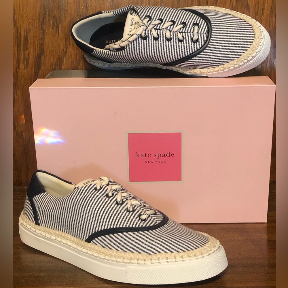 NIB-Kate Spade-Boat Party-Espadrille Sneakers-Canvas-Striped-Womens Size 9B-$118